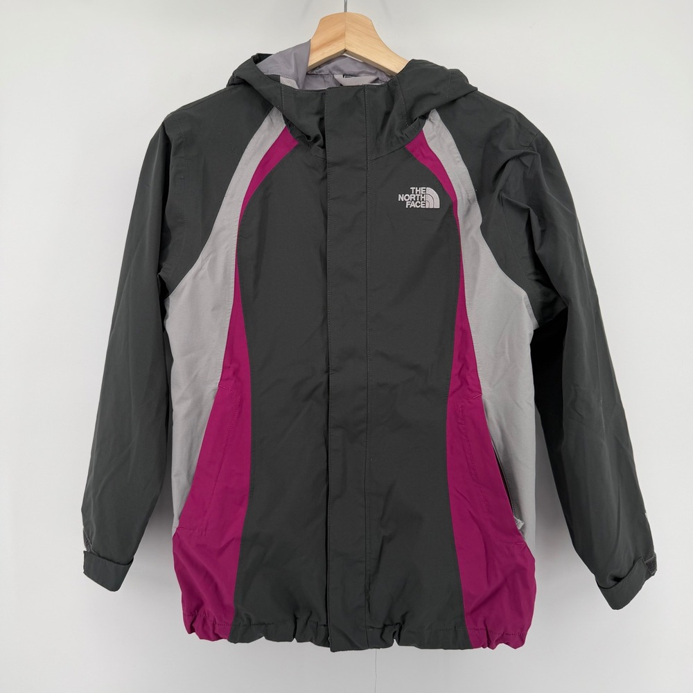 The North Face Girls HyVent Hooded Jacket‎ Large 14 16 Gray Pink Waterproof